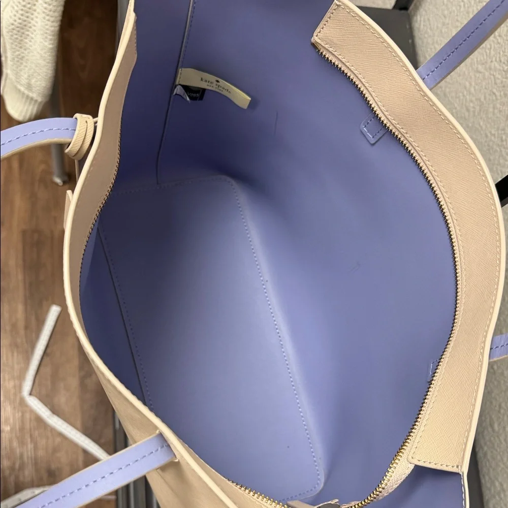 Kate Spade Beige Tote with periwinkle Interior
